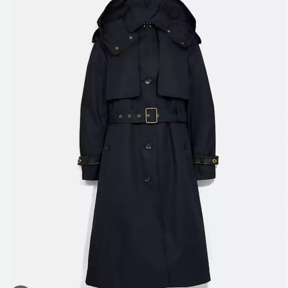Coach Navy Hooded Trench Coat